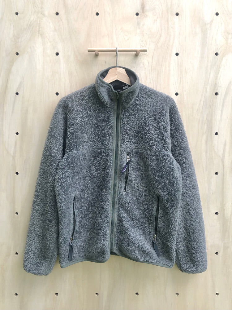 '90s Retro Cardigan Full-Zip Pile Fleece, Sage Green/Grey (S)